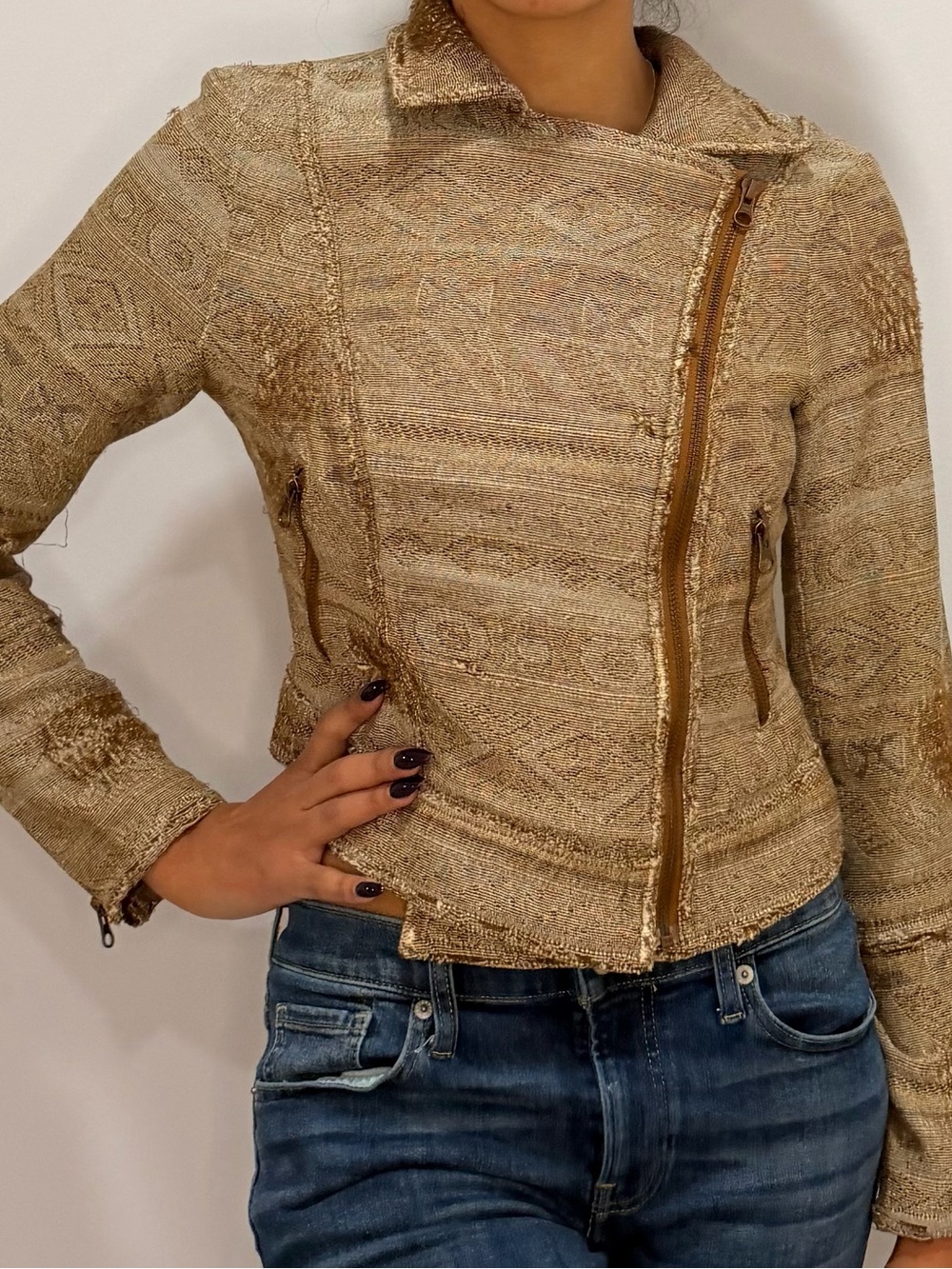 Woven Asymmetrical Zip Jacket in Tan Free People